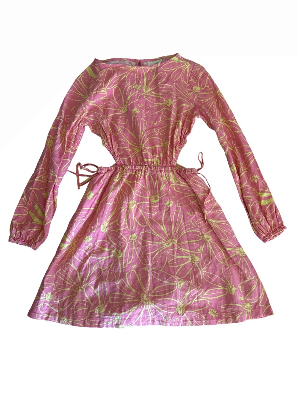 Universal Thread Pink Floral Long-Sleeve Dress with Gold Print